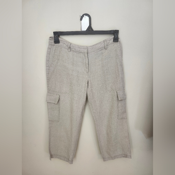 Eileen Fisher %100 linen tan Capri cargo pants - Picture 1 of 6